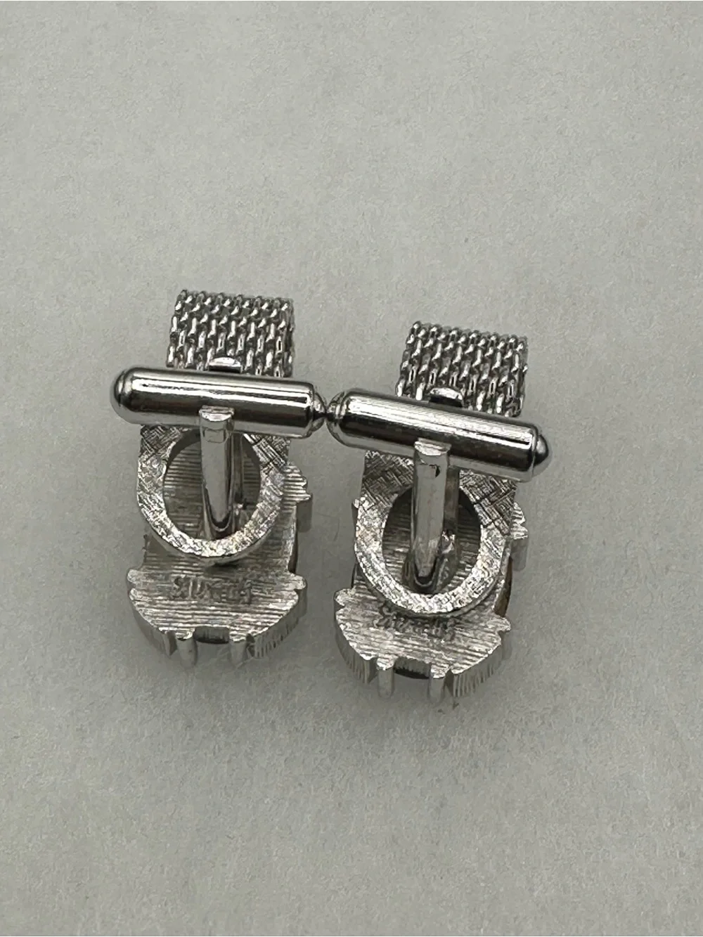 Vtg 1960s Swank Blue Oval Glass Silver Tone Wrap Around Mesh Cufflinks